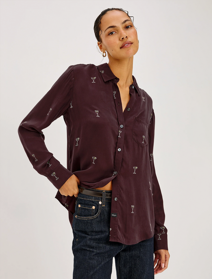 alyssa top in oxblood martini print