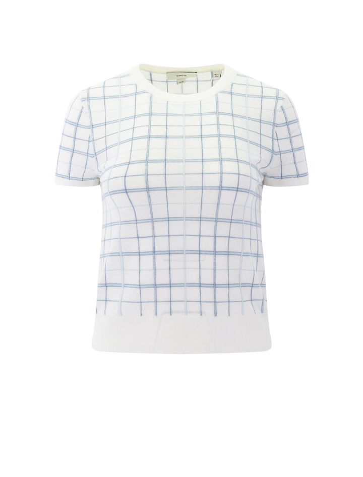 short-sleeve crew in lagoon plaid