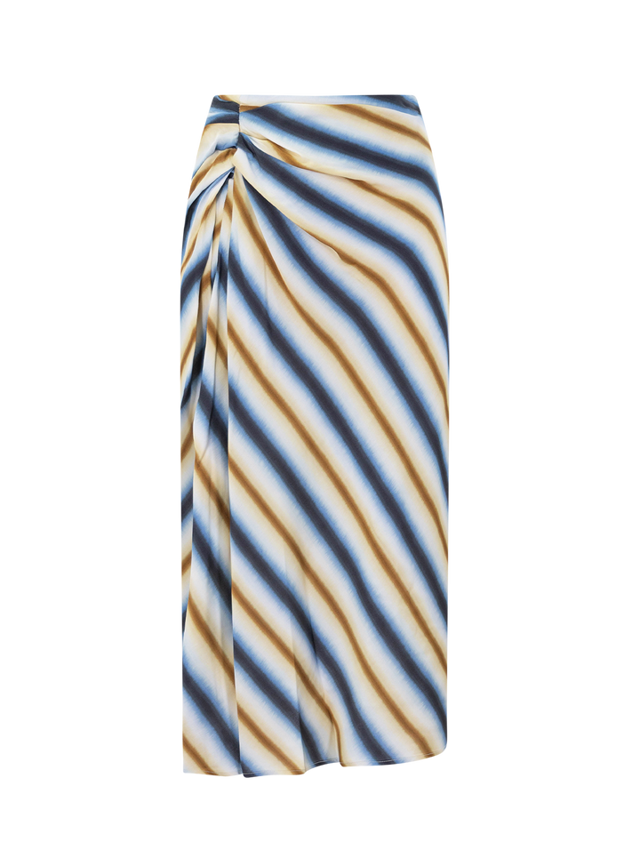 jean skirt in tahoe blue and chocolate stripe