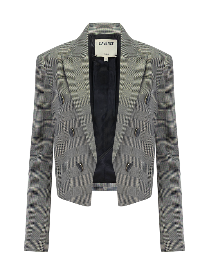 lila boxy blazer in lurex glen plaid