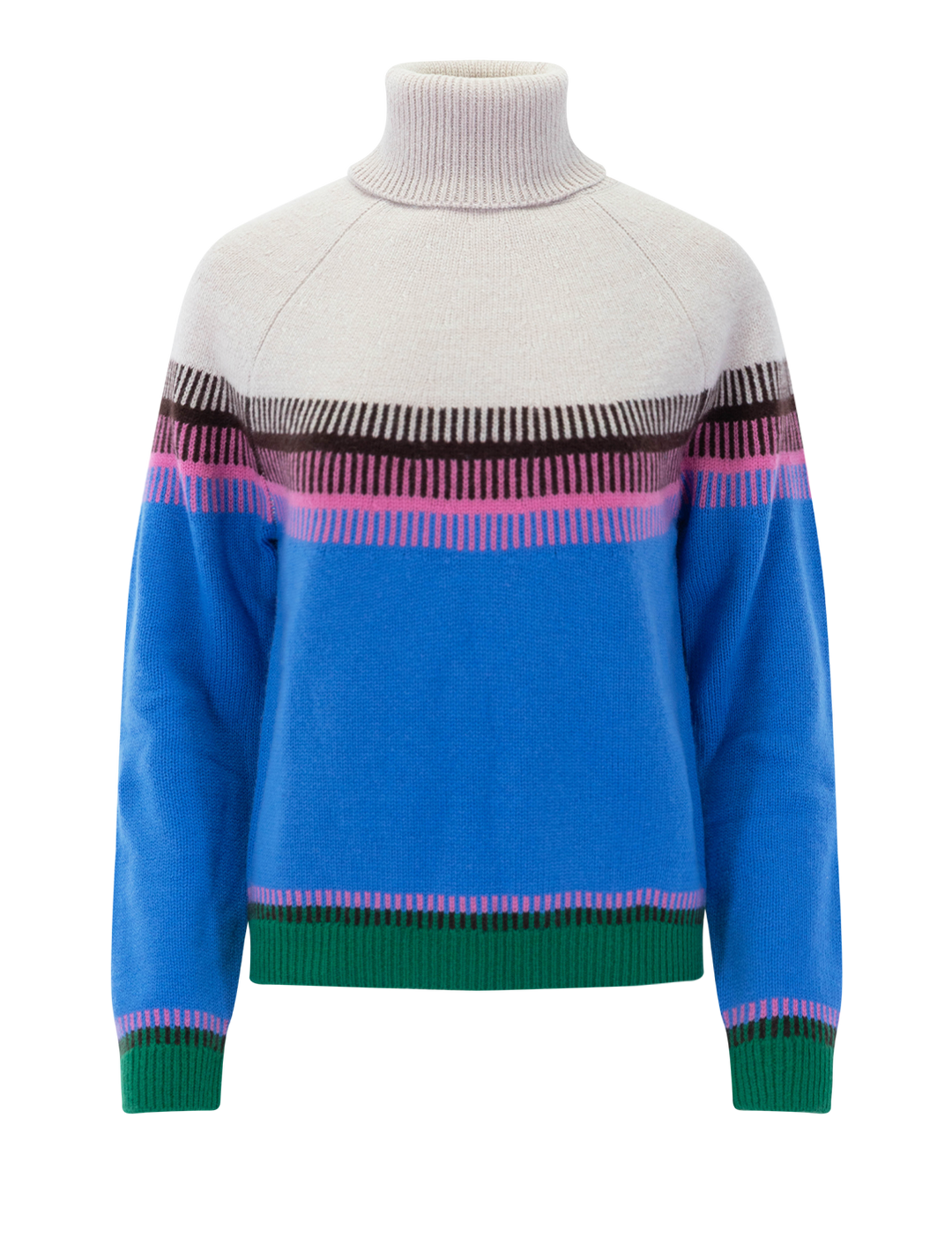 fairisle roll collar sweater in light rose multi