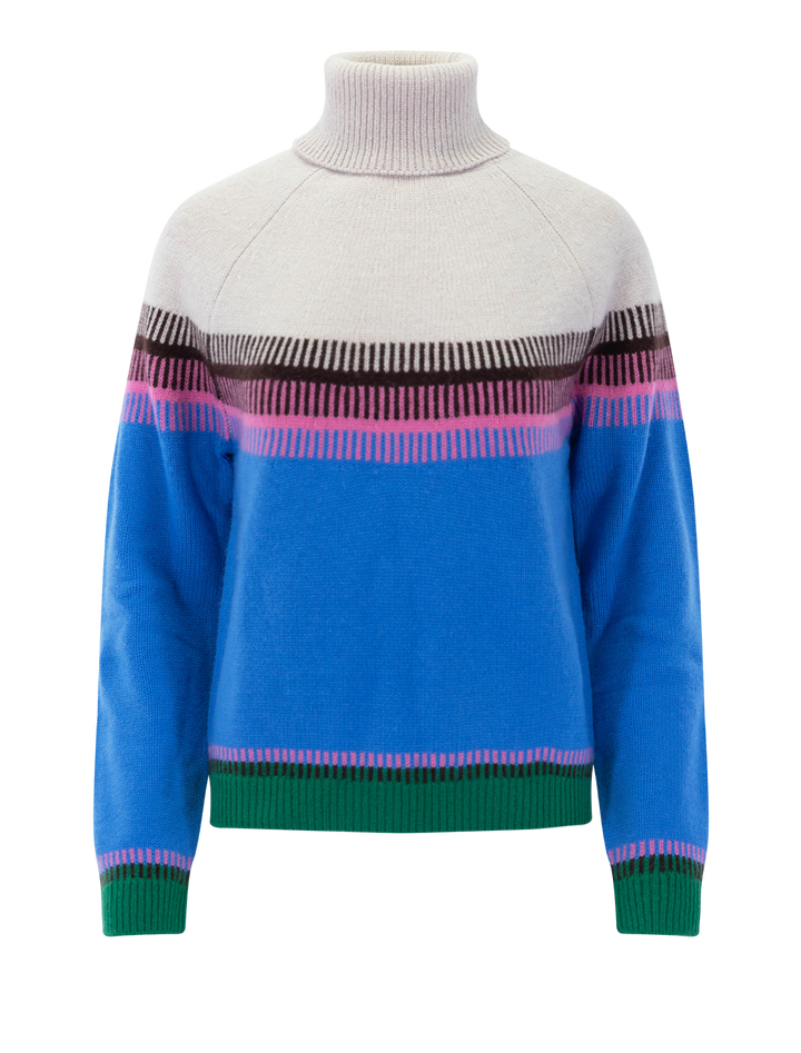 fairisle roll collar sweater in light rose multi