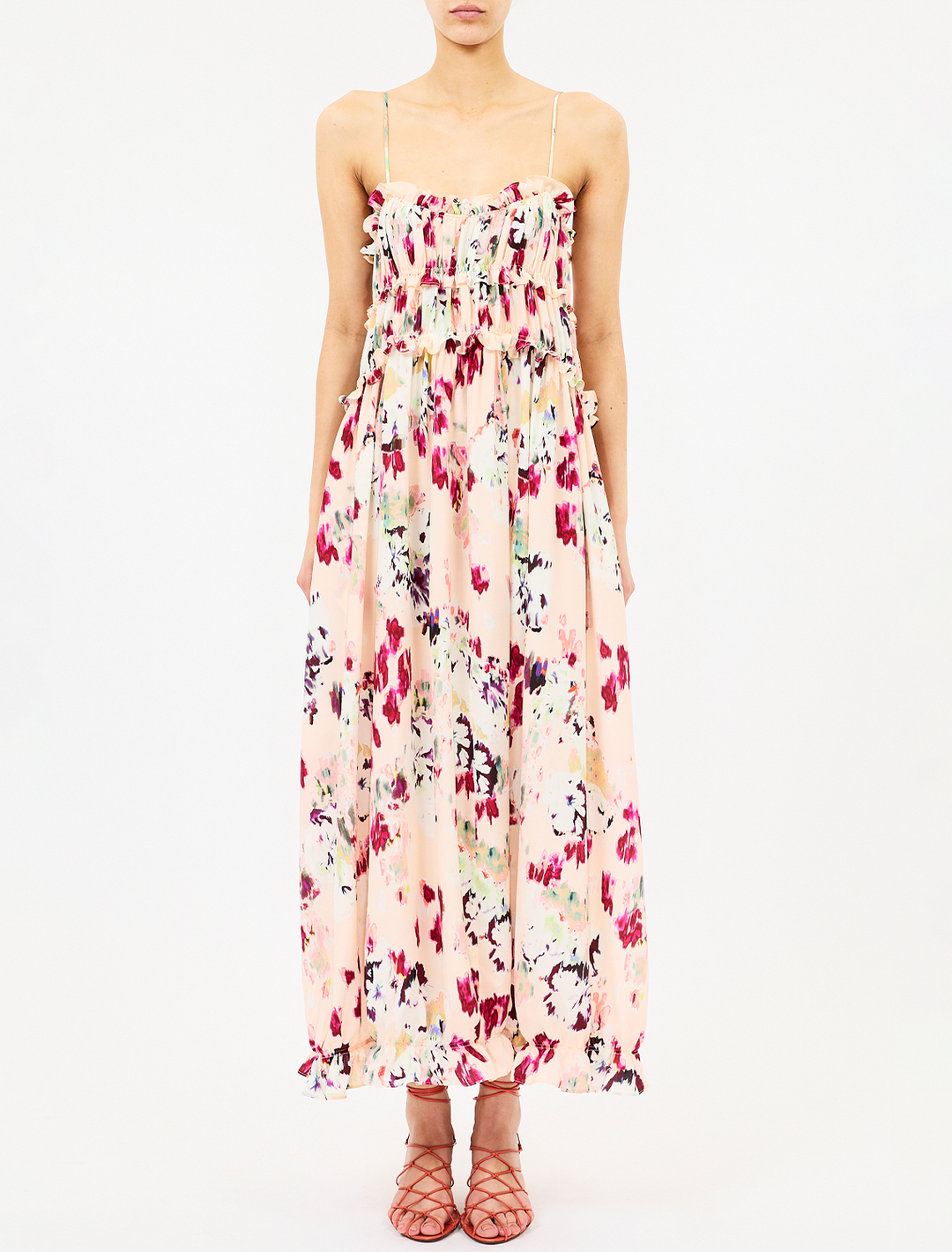 clove cami silk dress in summer garden