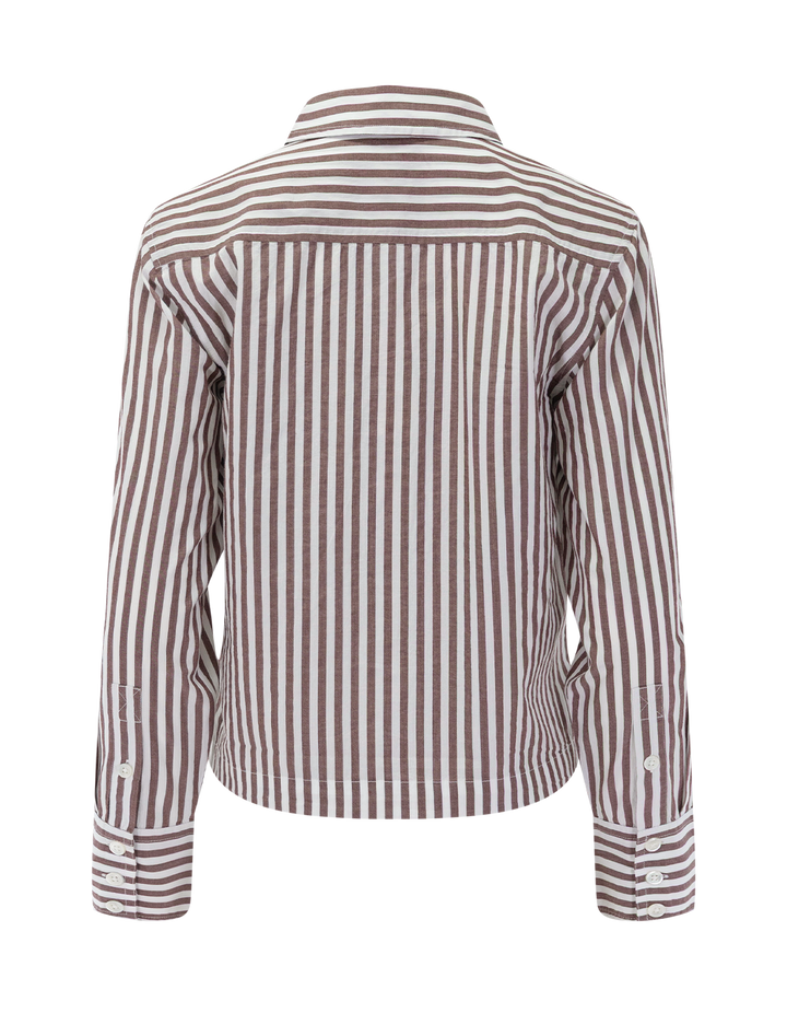straight fit short button down in chestnut stripe