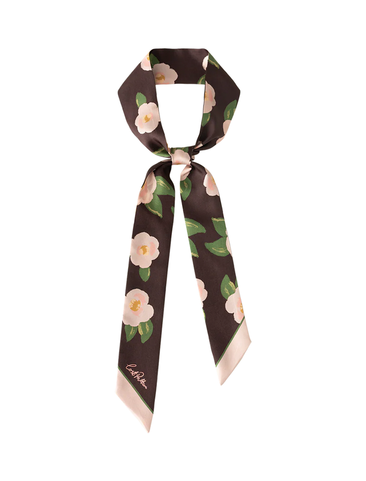 camelia skinny scarf in dark brown floral