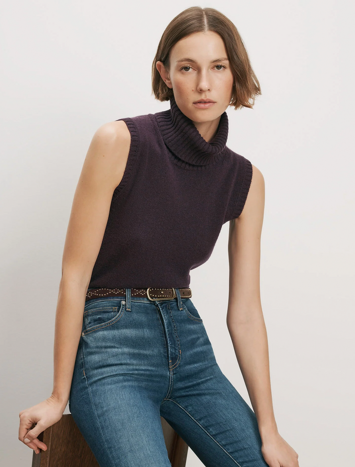 mazzy cashmere shell in dark eggplant