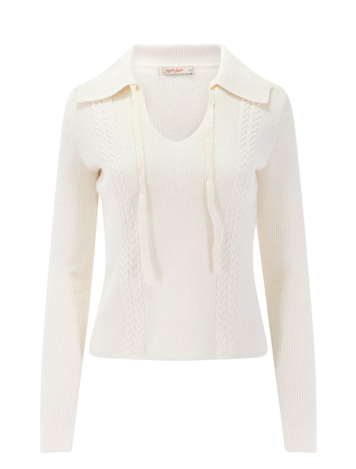 ivy cable knit polo in ivory