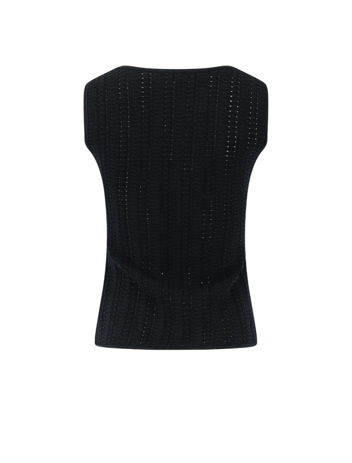textured boatneck top in black