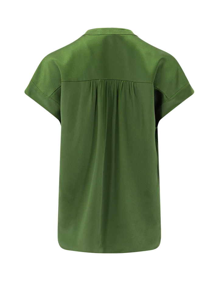 gathered neck cap sleeve blouse in herb