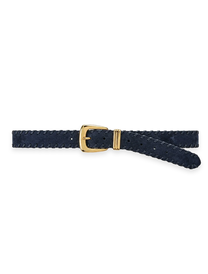 suede whipstitch arch belt in navy