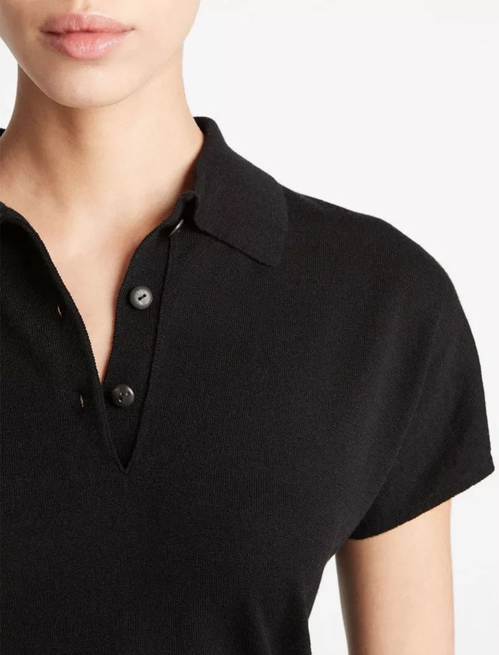 cap sleeve polo sweater in black(2)