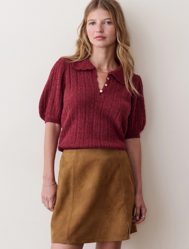 sophie pointelle polo in cabernet