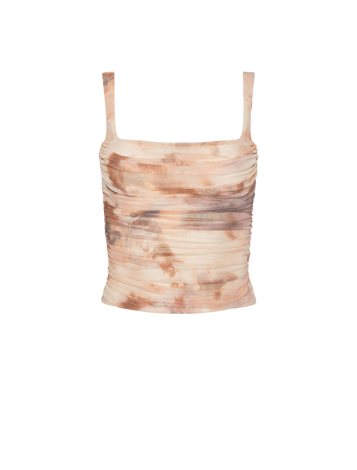 rasha shirred mesh tank in frappe multi tie dye