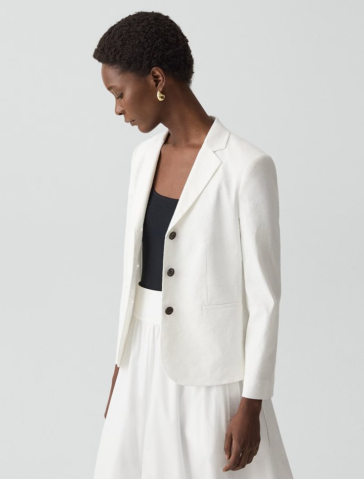 shrunken three button blazer in white