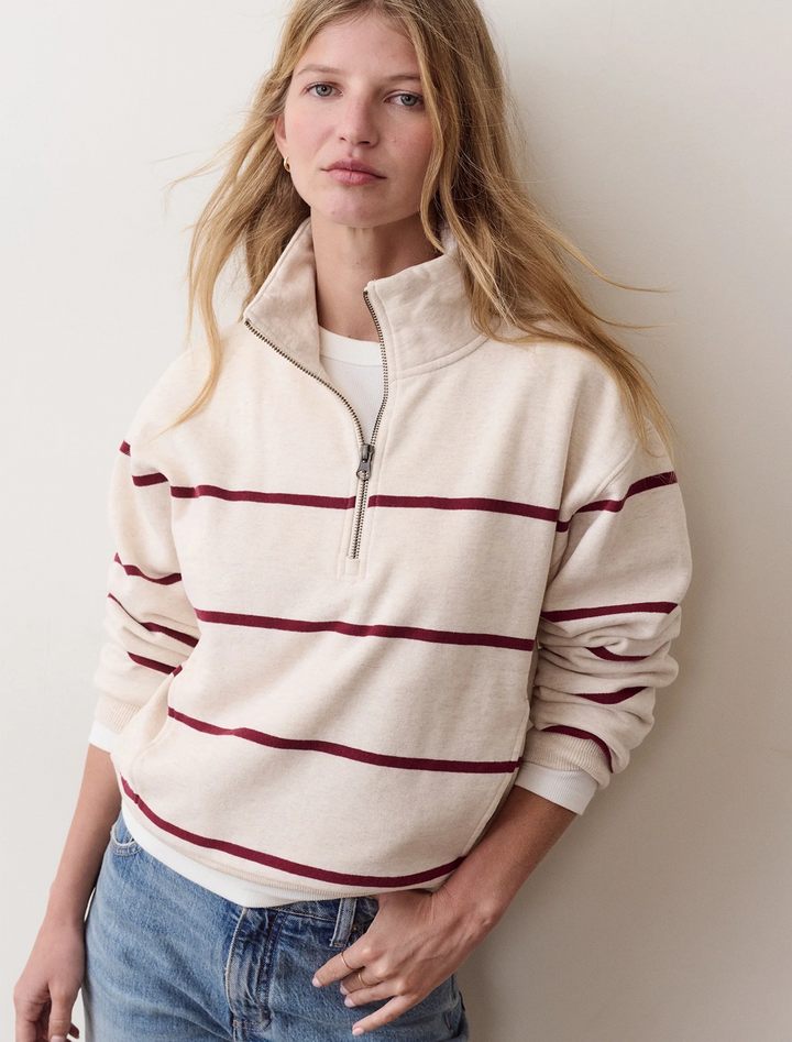 cloud 9 fleece half zip in oatmeal stripe