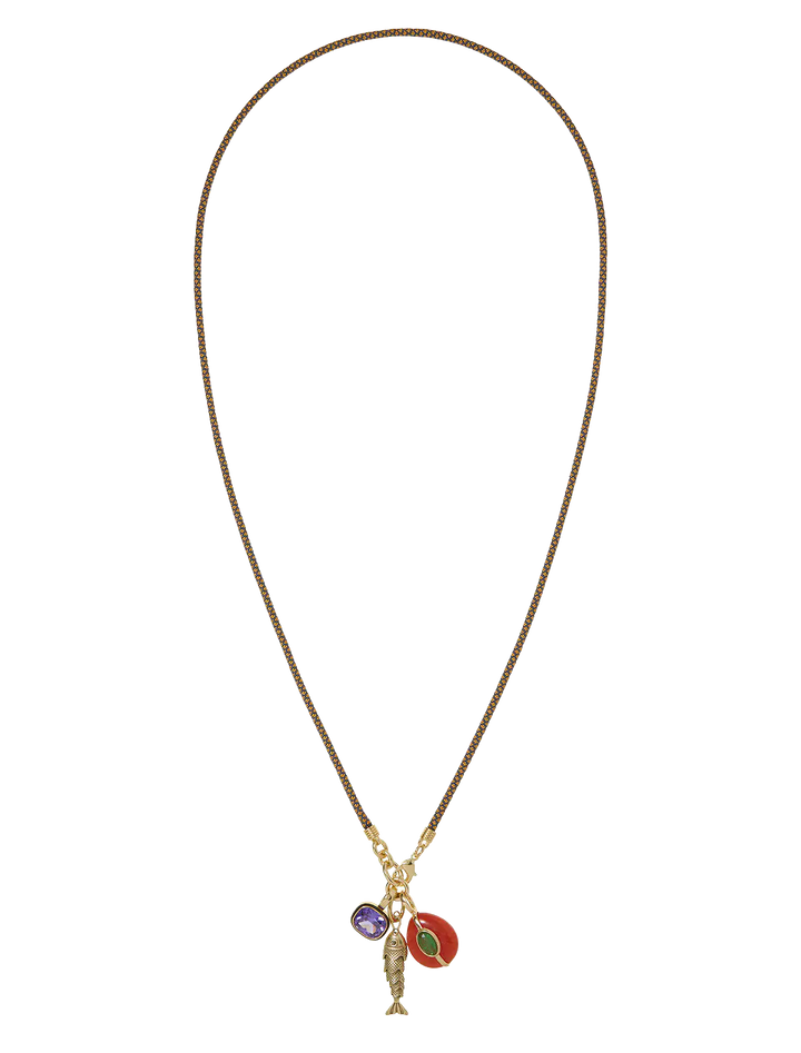 the cubic triple charm cord pendant necklace