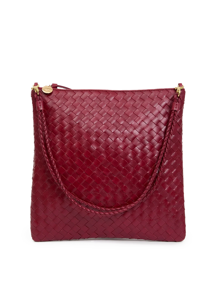 foldover clutch in garnet woven
