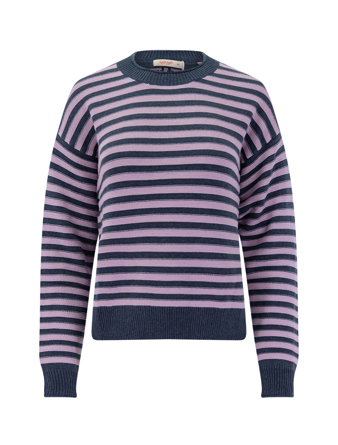 suki crewneck sweater in navy and lilac stripe