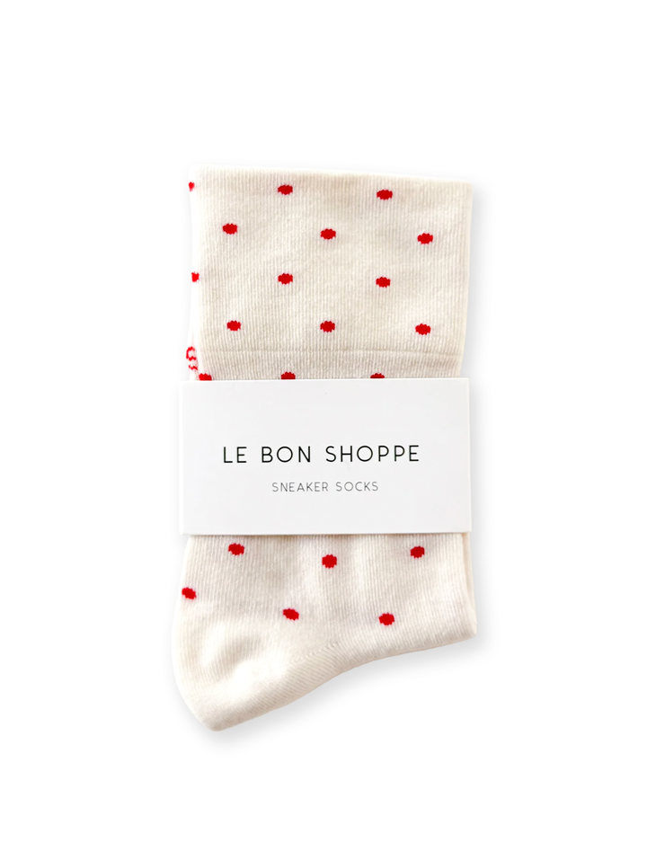 polka dot socks in cream + red