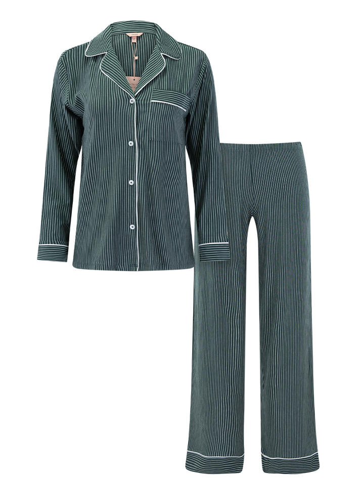 gisele pajama set in holly pine and ivory stripe print