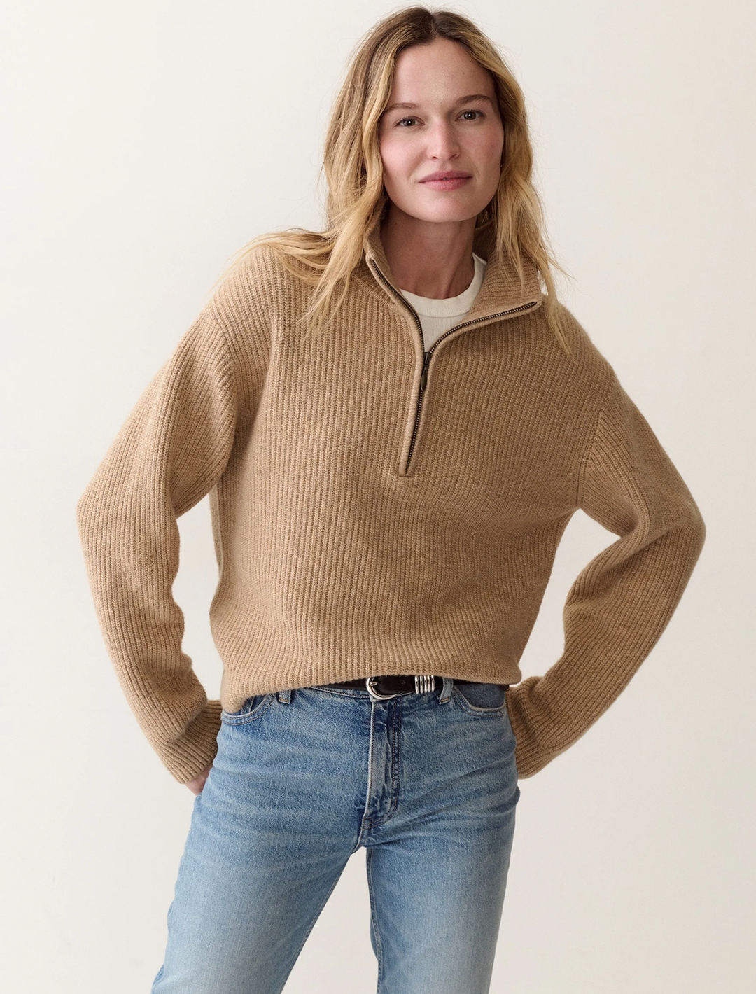 chalet quarter zip sweater in camel