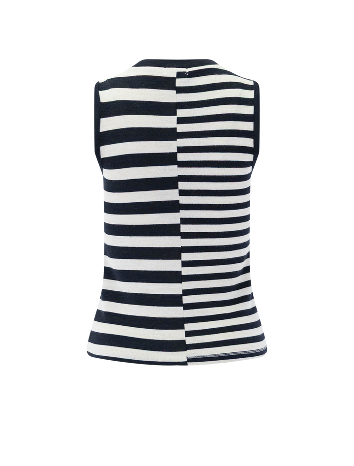 the knit mixed stripe tank in salut navy and white