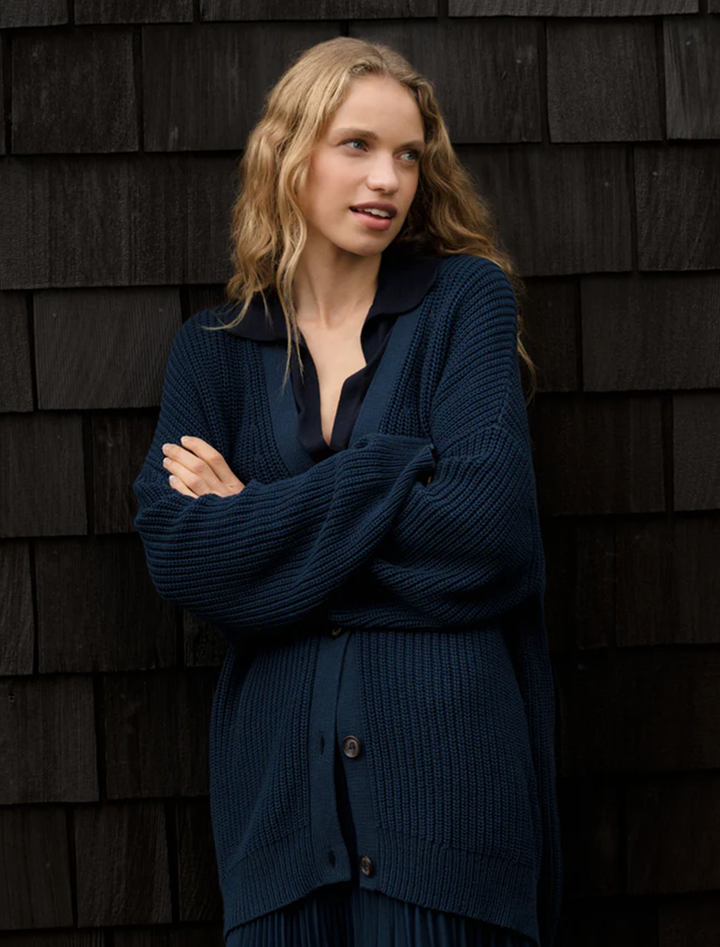cotton cocoon cardigan in navy