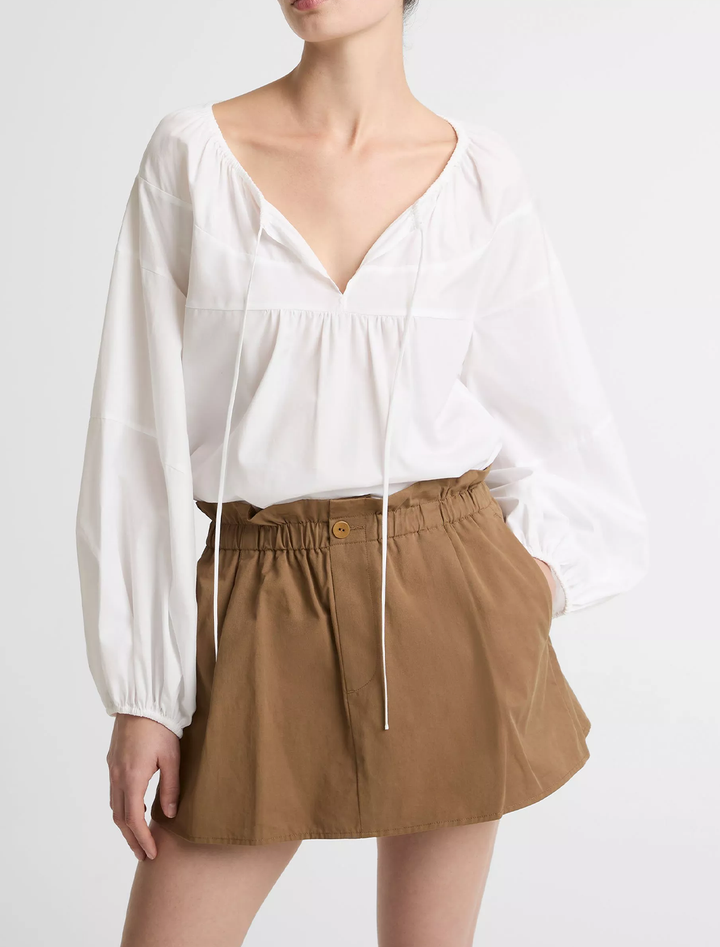 mid rise cotton pull on skort in almondine