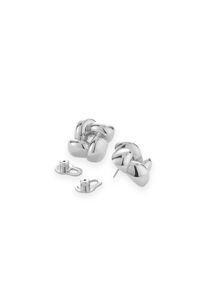 small woven square earrings in high polish silver