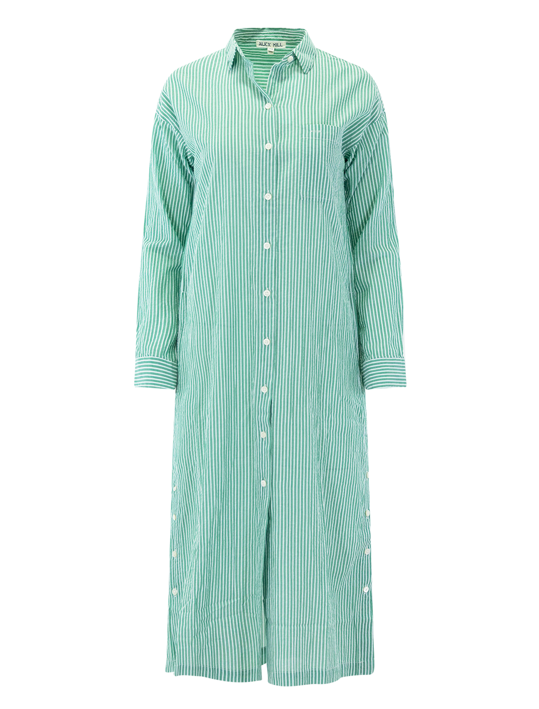 kerry seersucker shirtdress in green and white stripe