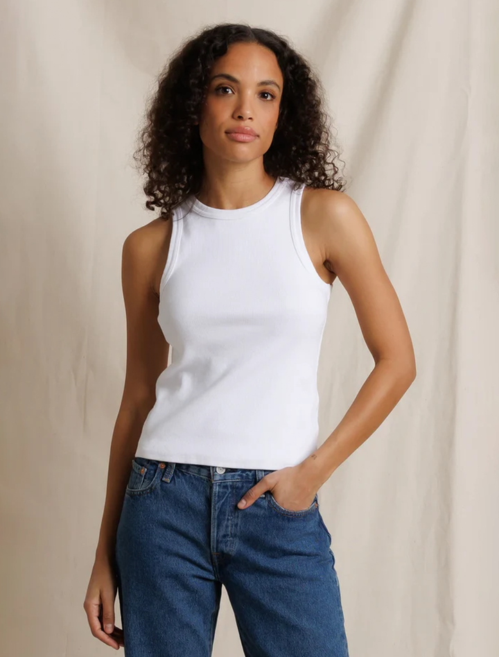 daphne high neck tank in white