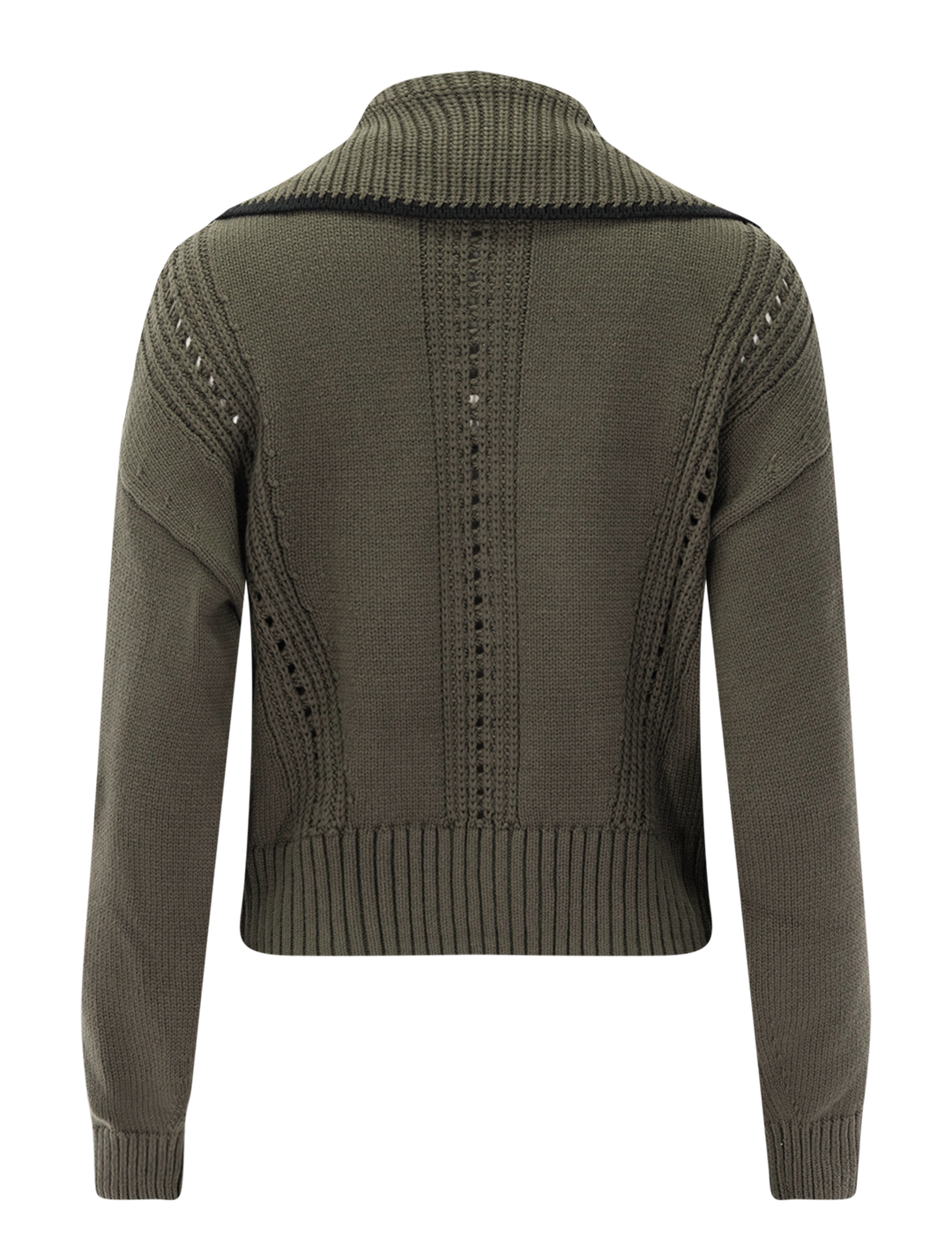 contrast collar zip cardigan in olive