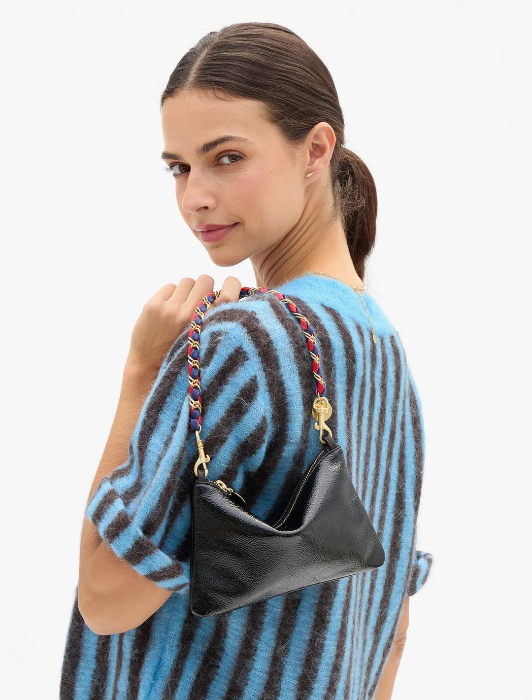 wallet clutch with tabs in black crinkle patent