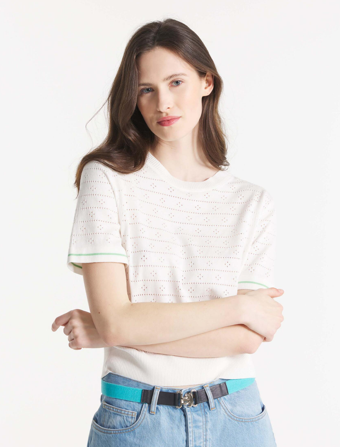 silva short sleeve sweater in off white