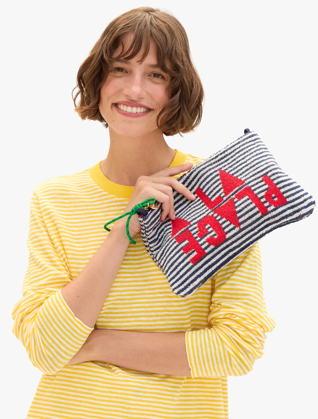 flat clutch with tabs in terry stripe a la plage