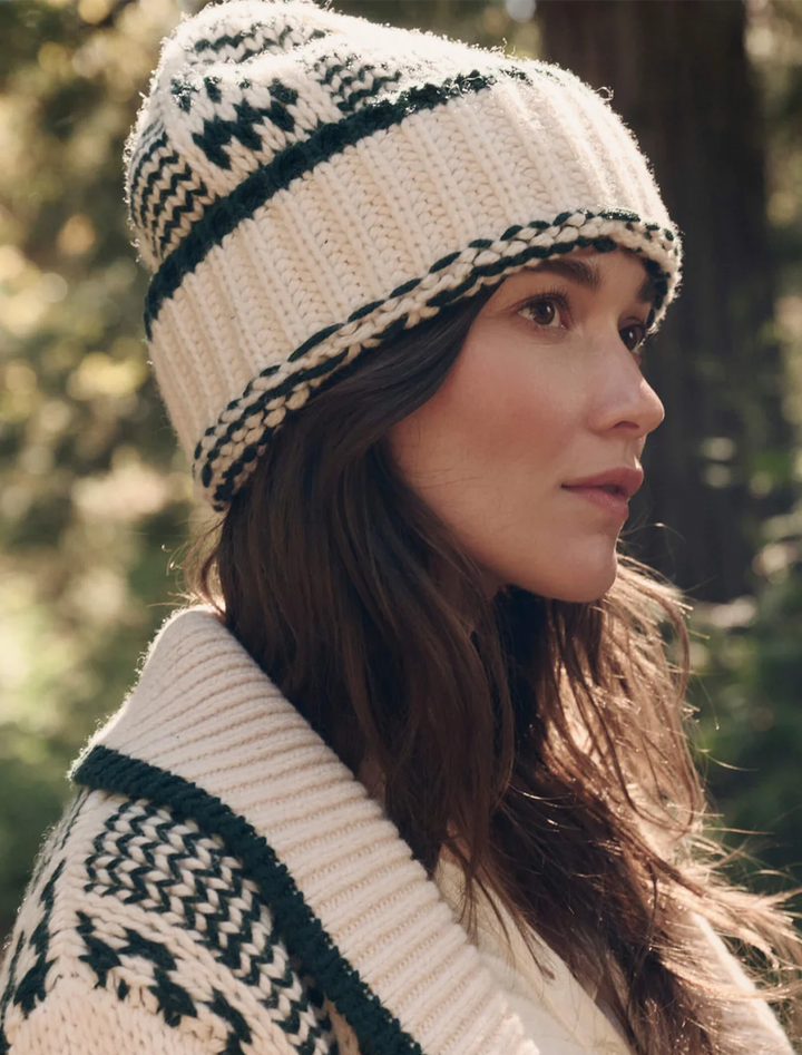 chalet beanie in cream and forest