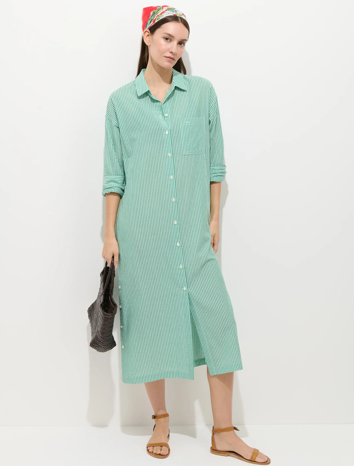 kerry seersucker shirtdress in green and white stripe