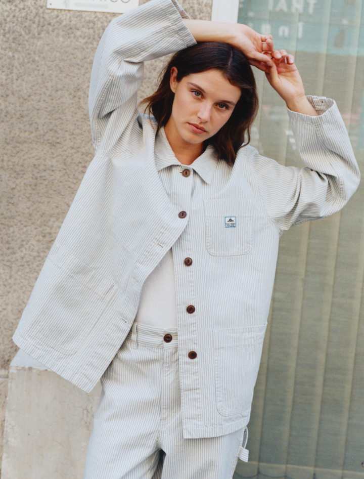 vame work jacket in blue stripe