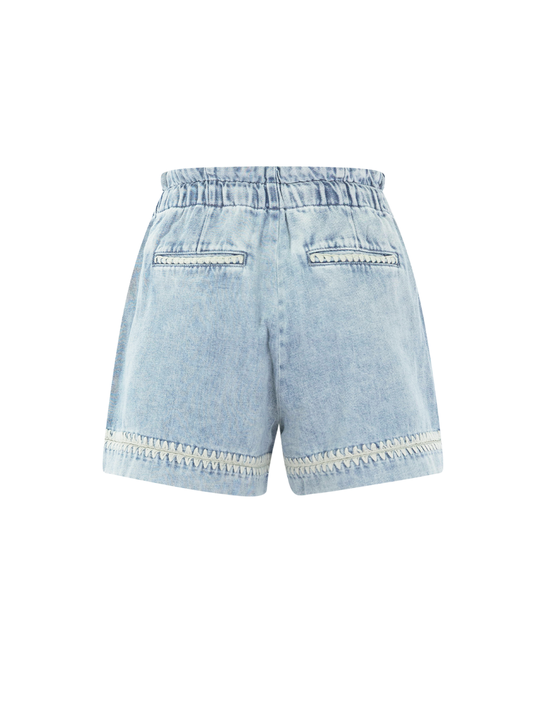 foster short in bleached indigo blanket stitch