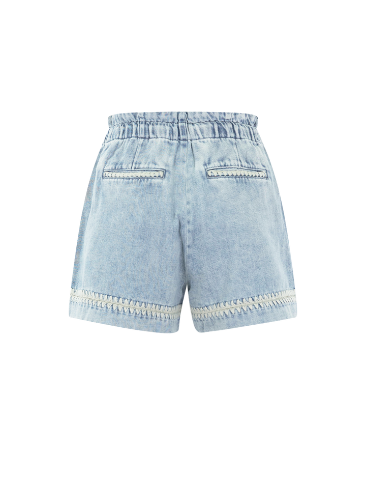 foster short in bleached indigo blanket stitch