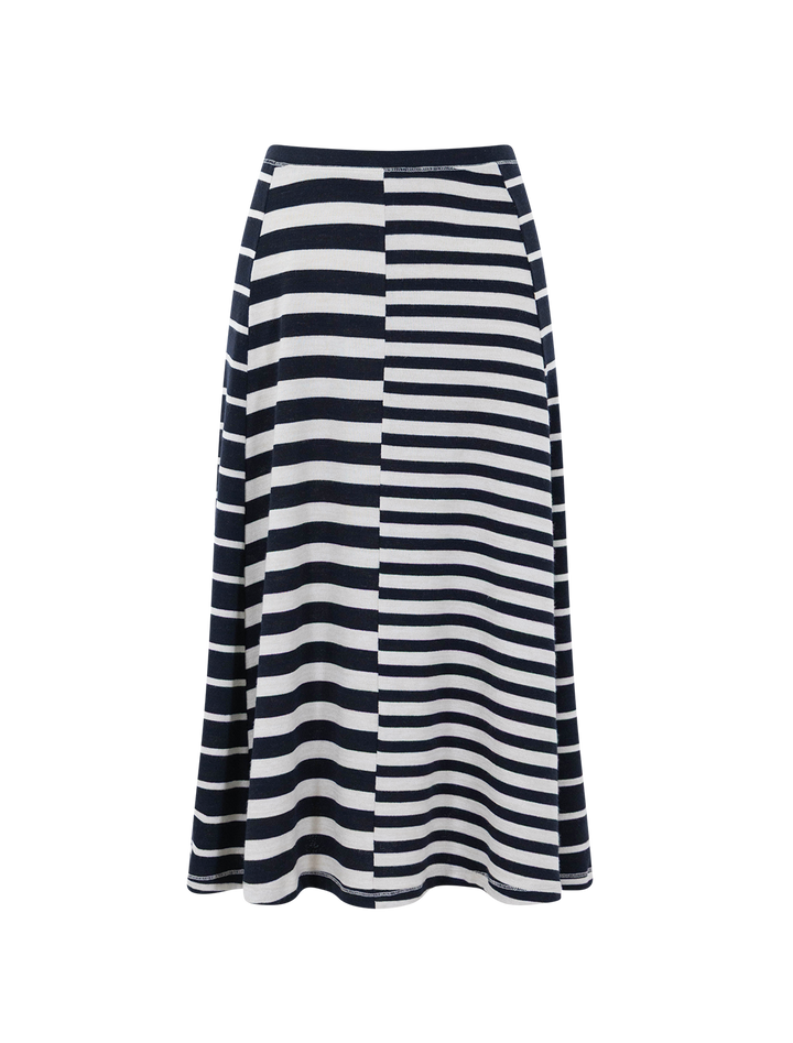 the knit mixed stripe skirt in salut navy and white