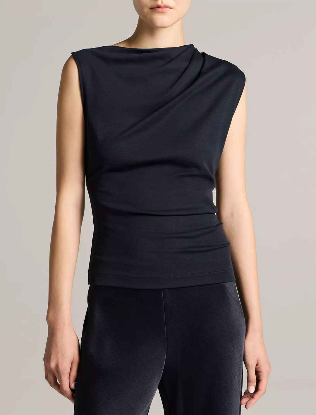sleeveless draped top in ink