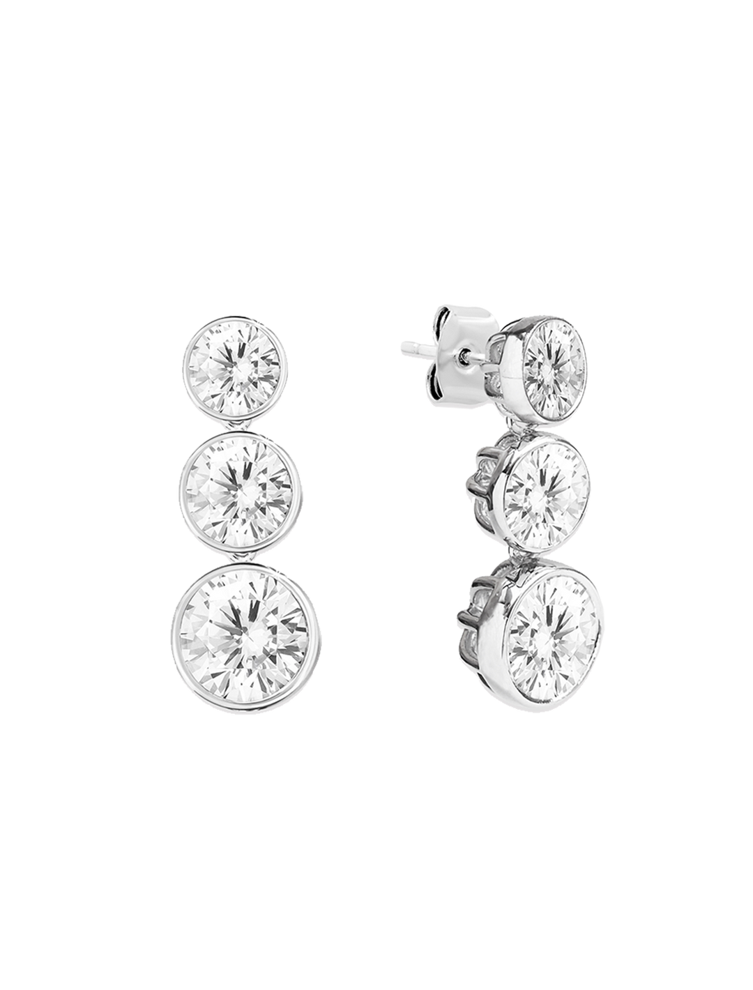 triple graduated cz drop post earrings