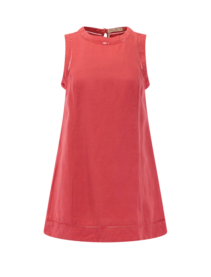 cora linen mini dress in red