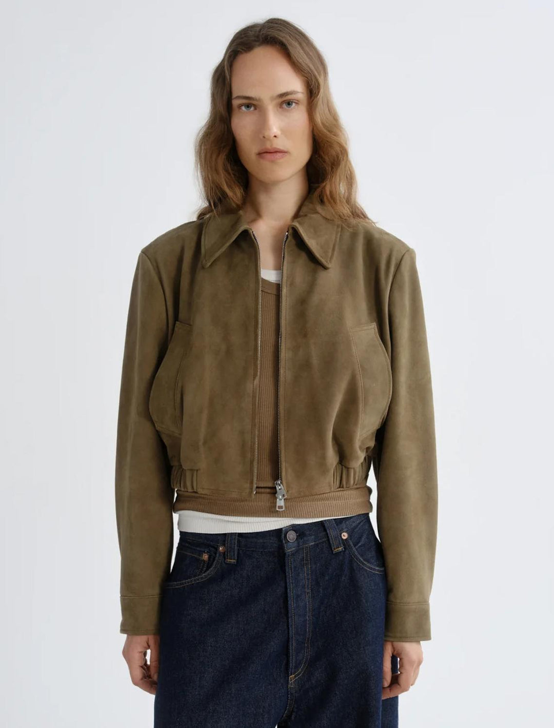 nahla cropped suede jacket in canopy