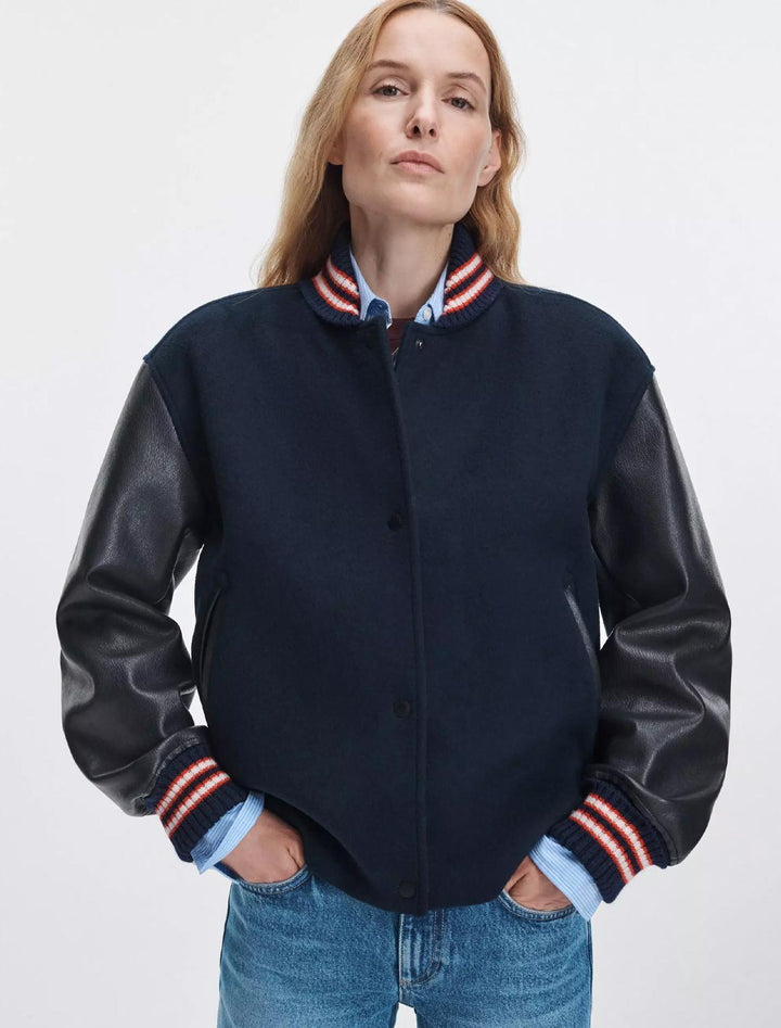 scarlet varisty jacket in salute