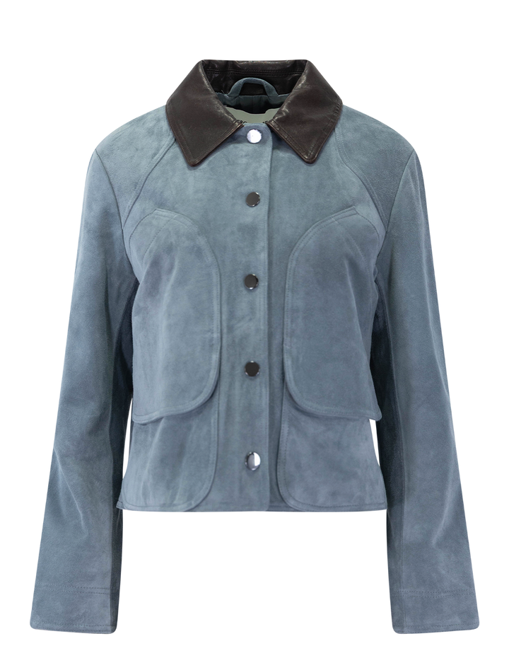 walters cropped barn jacket in blue steel