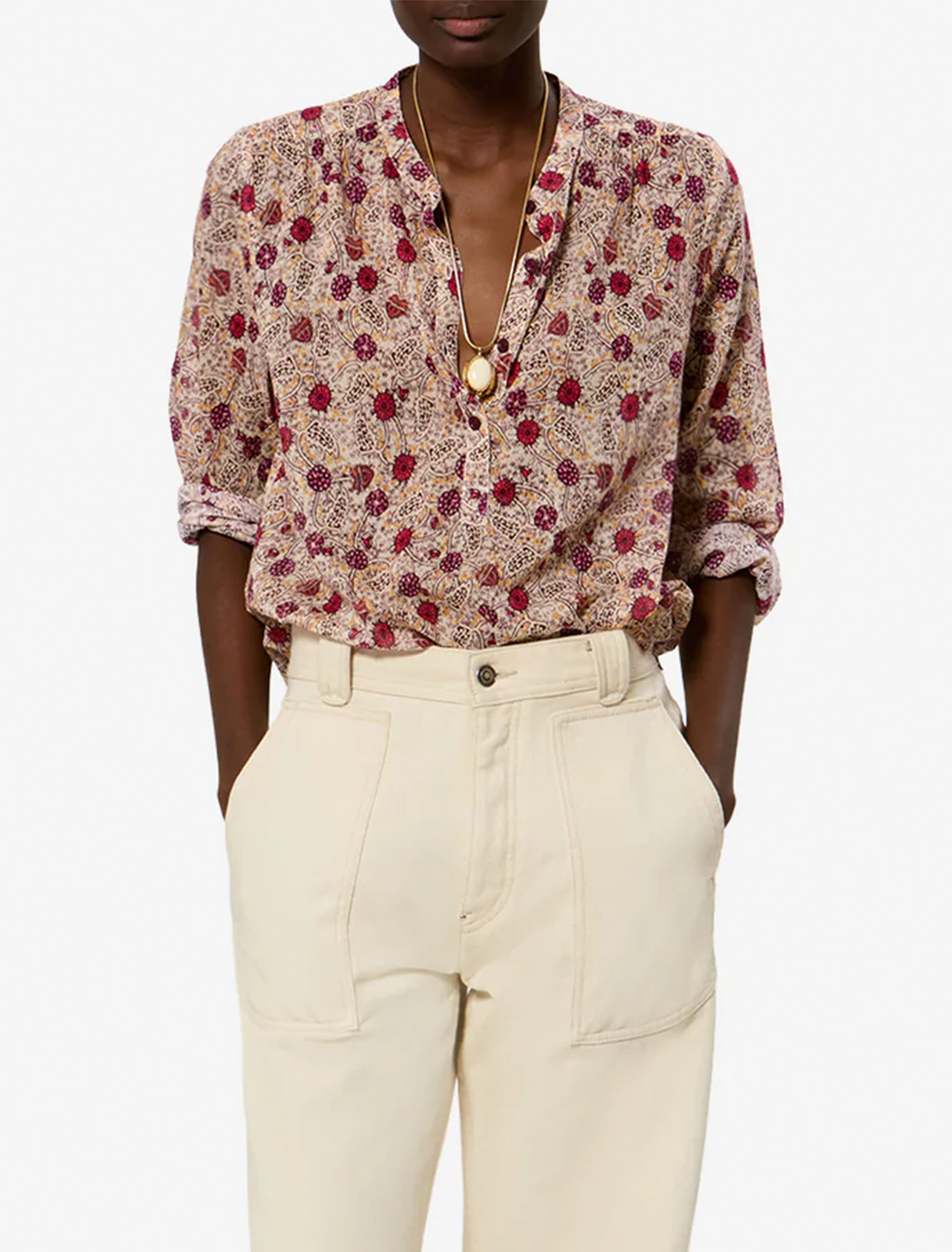 maria in ecru raspberry print