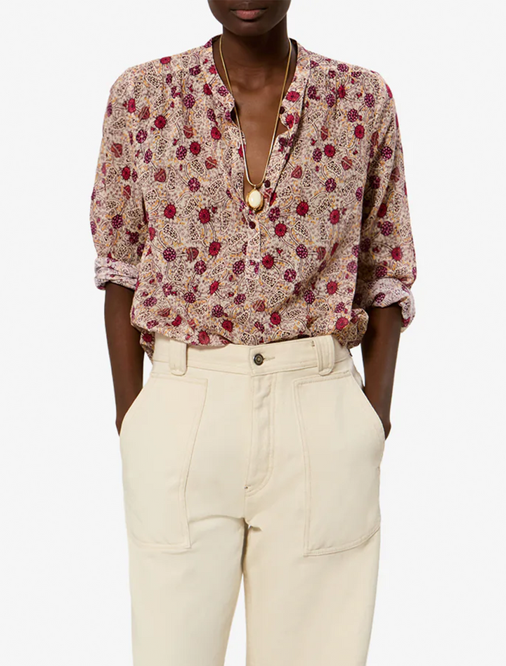 maria in ecru raspberry print