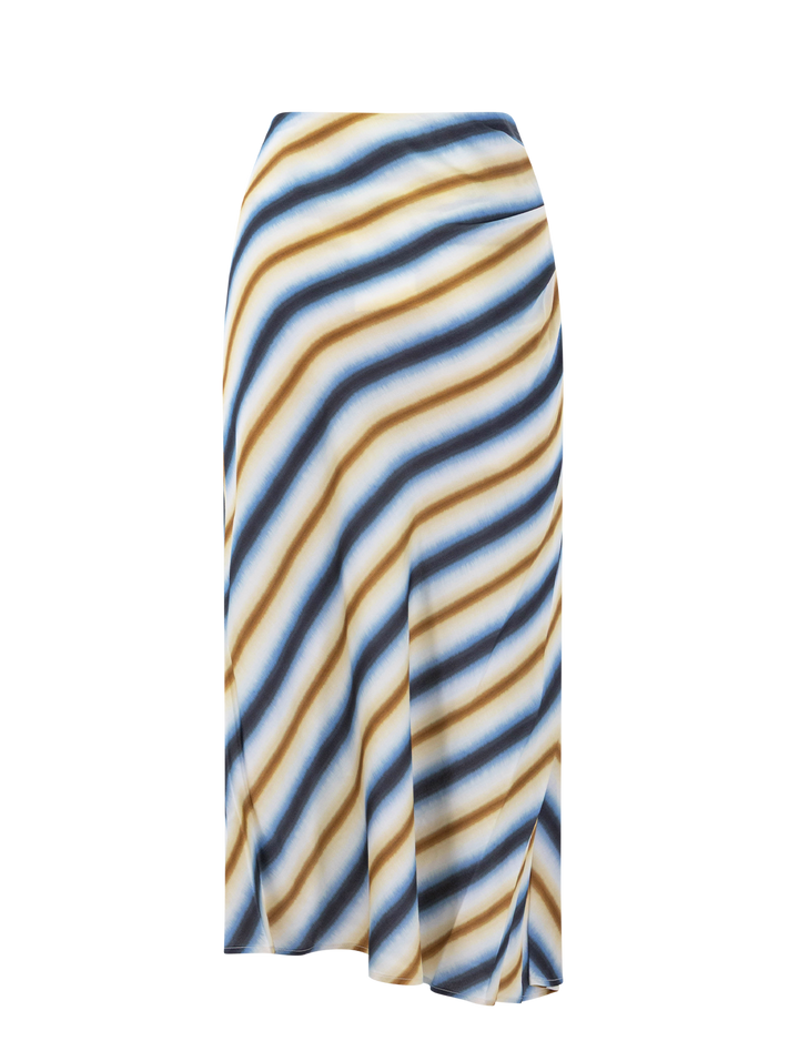 jean skirt in tahoe blue and chocolate stripe